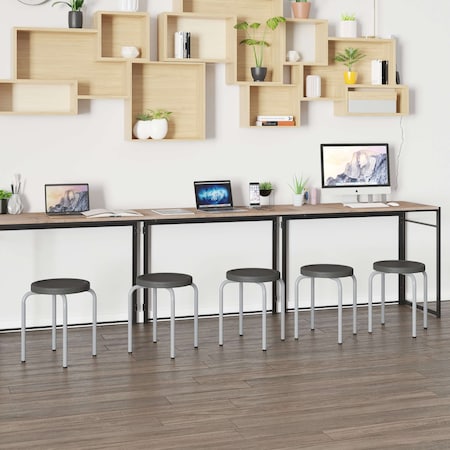 Flash Furniture Stackable Stool with Black Seat and Silver Powder Coated Frame, PK5 5-YK01B-GG